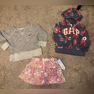 Baby girls gap jacket and sweatshirt + skirt